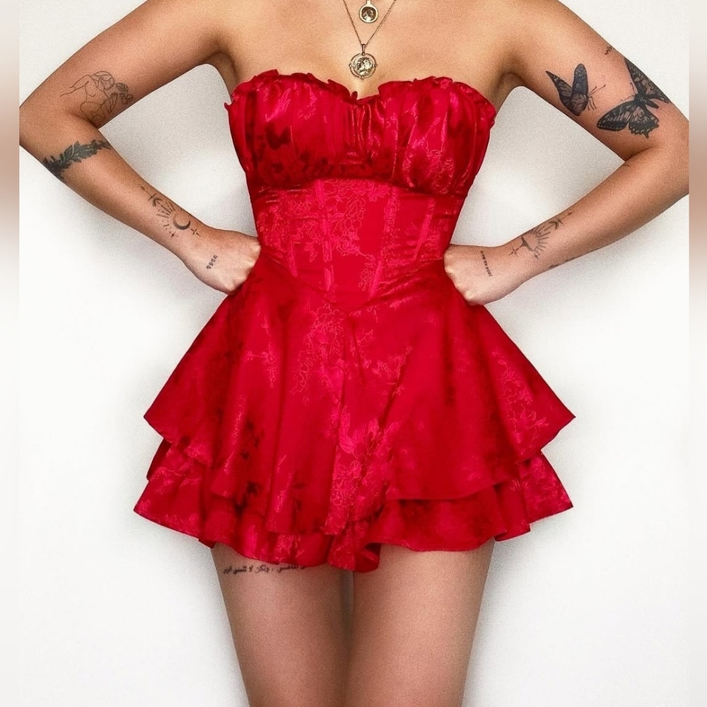 Floral Red Romper, Size Small